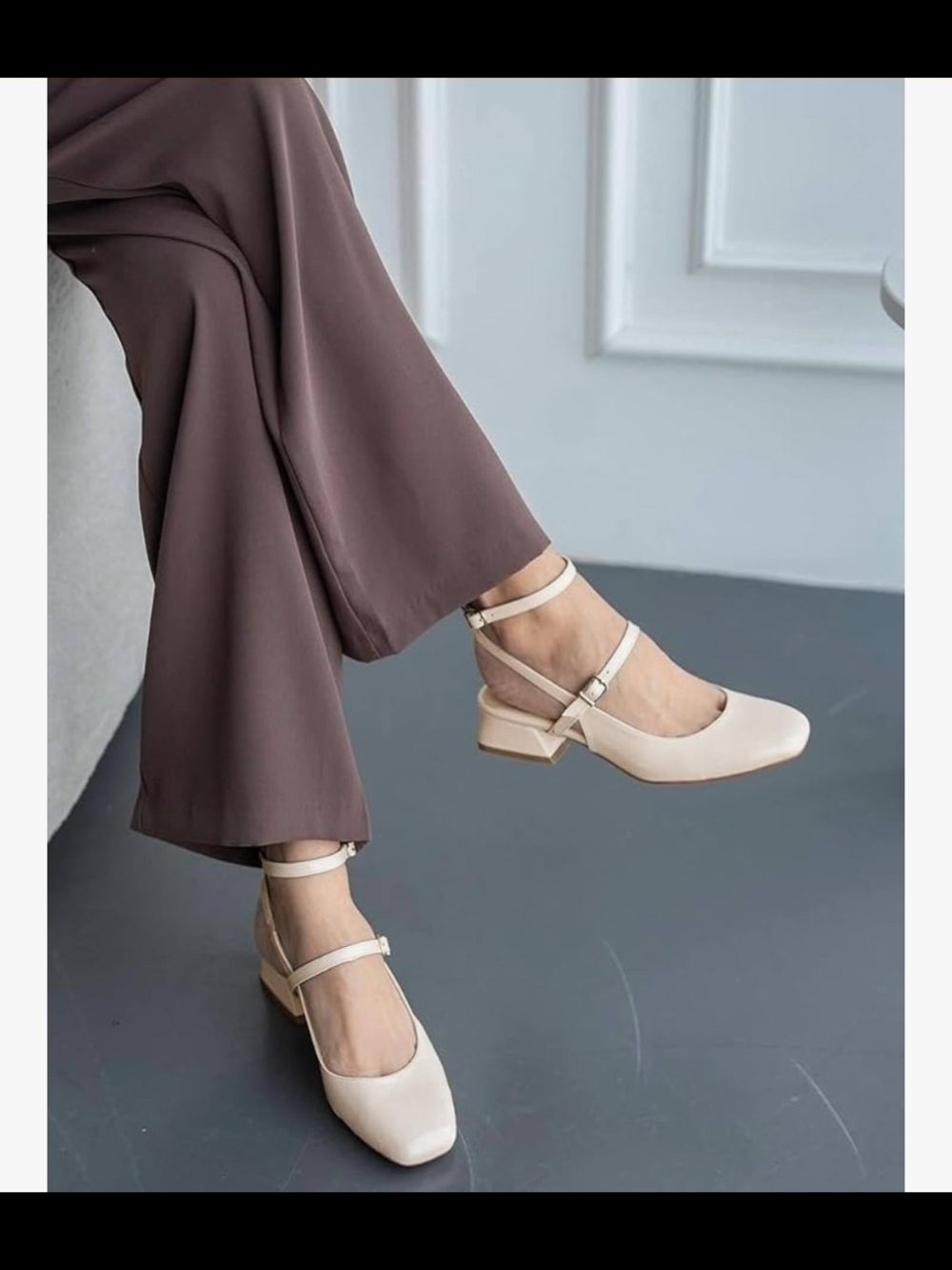 Women’s Beige Ankle-Strap Block Heel Pumps New In Box